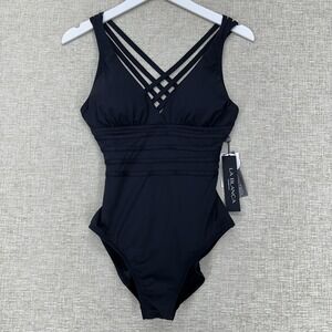La Blanca Swimsuit‎ Womens 6 Black Island Goddess Tummy Control UPF 50+ Strappy
